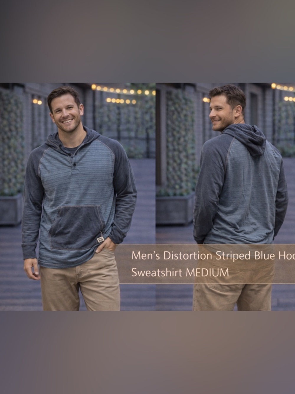 Distortion Striped Blue Hooded Sweatshirt MEDIUM